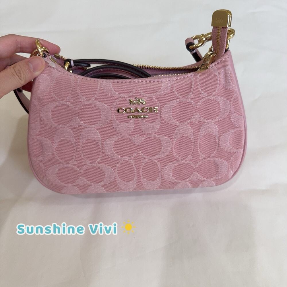 NWT Coach Teri Mini Crossbody Bag In Signature Denim CFF97 Gold /Light Pink